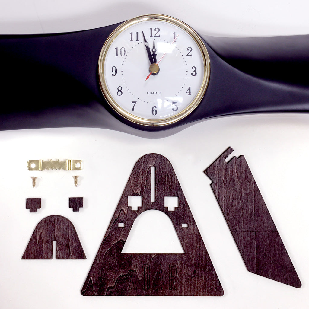 35.5 Inch Wooden Airplane Propeller Wall Clock - Black w/ Yellow Tips