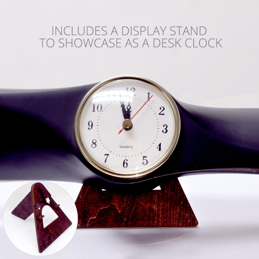 35.5 Inch Wooden Airplane Propeller Wall Clock - Black w/ Yellow Tips