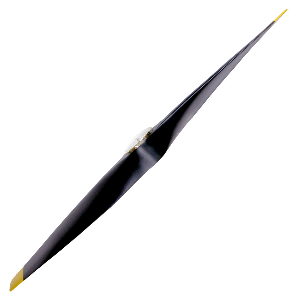 35.5 Inch Wooden Airplane Propeller Wall Clock - Black w/ Yellow Tips