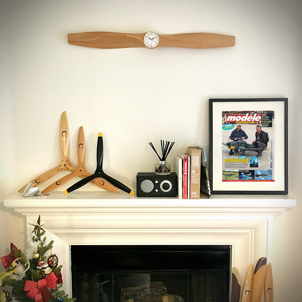 35.5 Inch Wooden Airplane Propeller Wall Clock - Beechwood