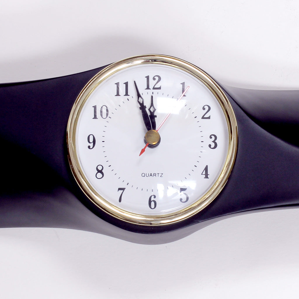 35.5 Inch Wooden Airplane Propeller Wall Clock - Black w/ Yellow Tips