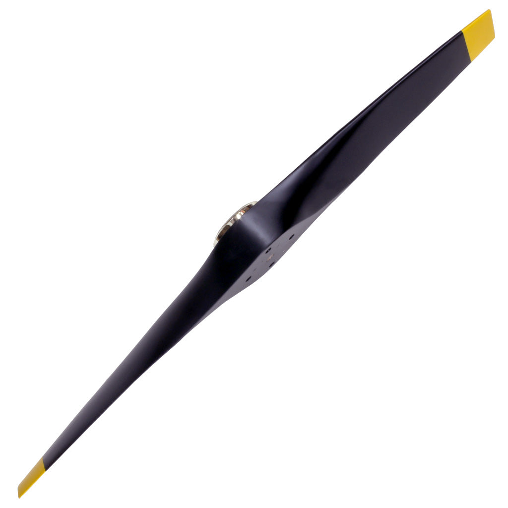 26 Inch Wooden Airplane Propeller Wall Clock - Black w/ Yellow Tips
