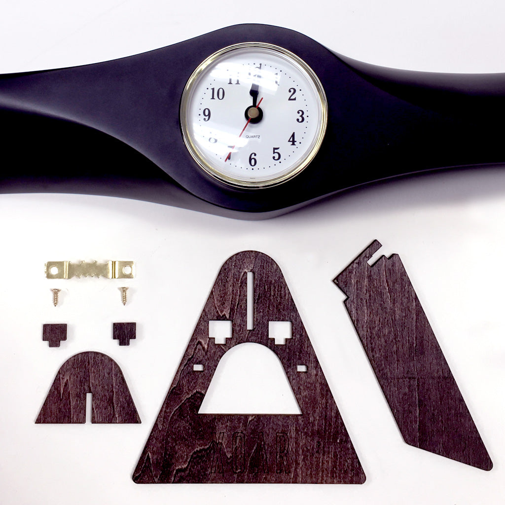 26 Inch Wooden Airplane Propeller Wall Clock - Black w/ Yellow Tips