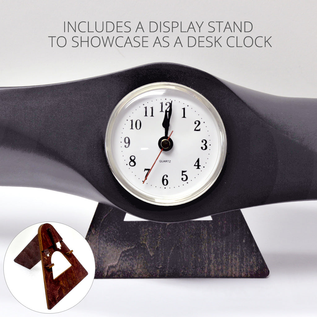 26 Inch Wooden Airplane Propeller Wall Clock - Black w/ Yellow Tips