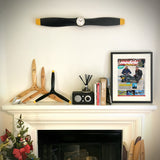 35.5 Inch Wooden Airplane Propeller Wall Clock - Black w/ Yellow Tips